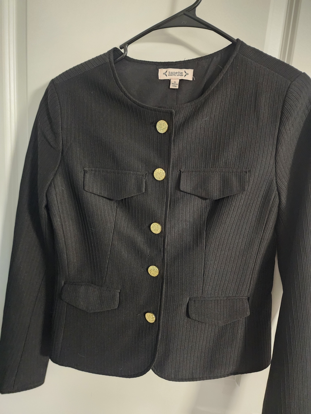 Nanette Lepore Black Textured Jacket with Gold Buttons - Picture 1 of 5